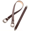 Vintage western dark brown leather belt with ornate silver floral engraved double buckle - Coffee