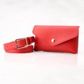 Cinturón rojo de moda con mini bolso a juego y elegante hebilla dorada para mujer - Rojo