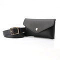 Cinturón negro de piel sintética para mujer con mini riñonera y herrajes dorados finos - Negro
