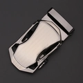 Men's belt automatic buckle in brushed silver and gunmetal finish for leather strap - Modern Geometric Brushed Black Style (X119)