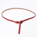 Slim red leather waist belt for women featuring a stylish gold double-ring oval buckle - Red