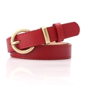 Women's red leather belt with golden round buckle for dresses and sweaters - Red