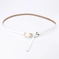 Slim white leather belt for women featuring a gold oval buckle for dresses and jeans - White