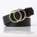 Minimalist black faux leather belt featuring a classic golden double ring buckle - Black / 114cm