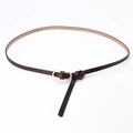 Slim burgundy leather belt for women featuring a minimalist gold double oval metal buckle - Coffee