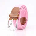 Ceinture tressée rose élastique avec boucle argentée et garniture en similicuir - Rose