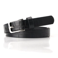 Ceinture classique noire motif crocodile avec boucle ardillon argentée pour femme - Motif de Pierre Noir