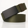 Cintura uomo in nylon verde militare con fibbia nera opaca e trama in tela intrecciata - Verde