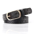 Cinturón de mujer con estampado de serpiente blanco y negro y hebilla ovalada dorada - Patrón de Serpiente Negro