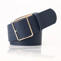 Cintura da donna in ecopelle blu navy con elegante fibbia quadrata in metallo oro - Blu Notte