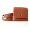 Fashionable brown PU leather waist belt with matching mini square pouch for women - Camel