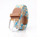 Ceinture tressée élastique en toile bleu clair et beige avec boucle en métal argent - Kaki Mélangé Bleu Clair Blanc