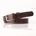 Women's slim dark brown faux leather belt featuring crocodile skin texture and silver buckle - Croc Coffee