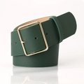 Elegante cintura da donna in pelle verde scuro con grande fibbia quadrata dorata - Verde