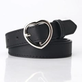 Women's black faux leather belt with a polished silver heart-shaped metal buckle - Black