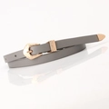 Matte grey skinny PU leather belt with vintage rose gold engraved three-piece buckle - Gray