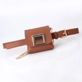 Brown leather belt bag set with removable mini pouch and elegant gold chain detail - Camel