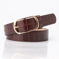 Women's dark brown faux crocodile embossed belt with golden metal pin buckle - Stone Pattern Coffee