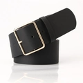 Cintura larga in pelle PU nera da donna con elegante fibbia quadrata in metallo dorato - Nero