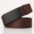 Coffee brown nylon canvas belt with matte black metal buckle for outdoor leisure - Coffee