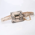 Women's faux leather snake pattern waist bag with gold buckle and chain detail - Snake Print