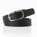 Women's black belt with ostrich texture pattern and golden oval pin buckle - Ostrich Pattern Black
