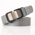 Men's casual grey nylon web belt featuring a brushed silver automatic buckle closure - Gray