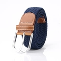 Ceinture tressée élastique bleu marine pour hommes avec boucle argentée et finitions brunes - Bleu Saphir