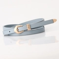 Women's slim leather belt in light greyish blue with vintage engraved gold buckle - Light Blue
