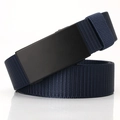 Men's navy blue nylon canvas tactical belt with a matte black automatic buckle - Navy Blue