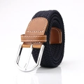 Ceinture tressée élastique bleu marine avec finitions en similicuir brun et boucle argentée - Bleu Marine