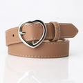 Ceinture femme kaki en similicuir avec boucle cœur argentée et coutures blanches - Kaki