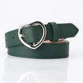 Women's dark green faux leather belt with a silver heart-shaped metal buckle - Green