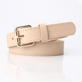 Elegante cinturón de mujer en cuero PU beige con hebilla rectangular dorada redondeada - Caqui