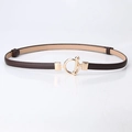 Cinturón elegante de cuero marrón oscuro para mujer con hebilla de anillo en metal dorado - café
