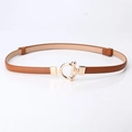 Slim caramel brown leather belt with elegant golden toggle buckle for women - Camel
