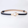 Navy blue slim adjustable belt for women with golden T-bar buckle for dresses - Navy Blue