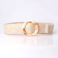 Cintura larga intrecciata bohémien beige con grande fibbia rotonda in resina tartarugata - Beige