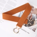 Ceinture élastique femme caramel avec boucle circulaire en métal doré chic - Chameau