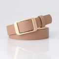 Minimalist tan leather belt with lychee texture and light gold rectangular buckle - Khaki