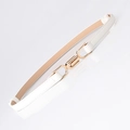 Elegant thin white leather waist belt for women with interlocking gold buckle - White