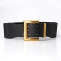 Damen breiter elastischer Taillengürtel in Schwarz mit großer goldener Metallschnalle - Schwarz
