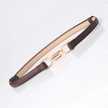 Elegant thin brown leather belt for women with interlocking gold buckle for dresses - Coffee
