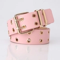Fashionable light pink faux leather belt featuring double prong buckle and golden eyelets - Pink