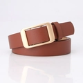 Classic brown women belt with matte gold double-bar alloy buckle for jeans - Camel