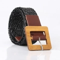 Damen Flechtgürtel in Schwarz mit quadratischer Holzschnalle und braunem Kunstleder - Schwarz