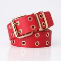 Vibrant red punk belt featuring double row gold grommets and a double prong buckle - Red