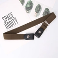 Adjustable brown invisible elastic belt with black leather tips and silver snap buttons - Green
