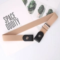 Khaki elastic stretch belt with black leather ends and metal snap buttons for women - Khaki