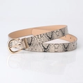 Chic women's faux snakeskin belt in light grey and beige with a gold metal pin buckle - Khaki